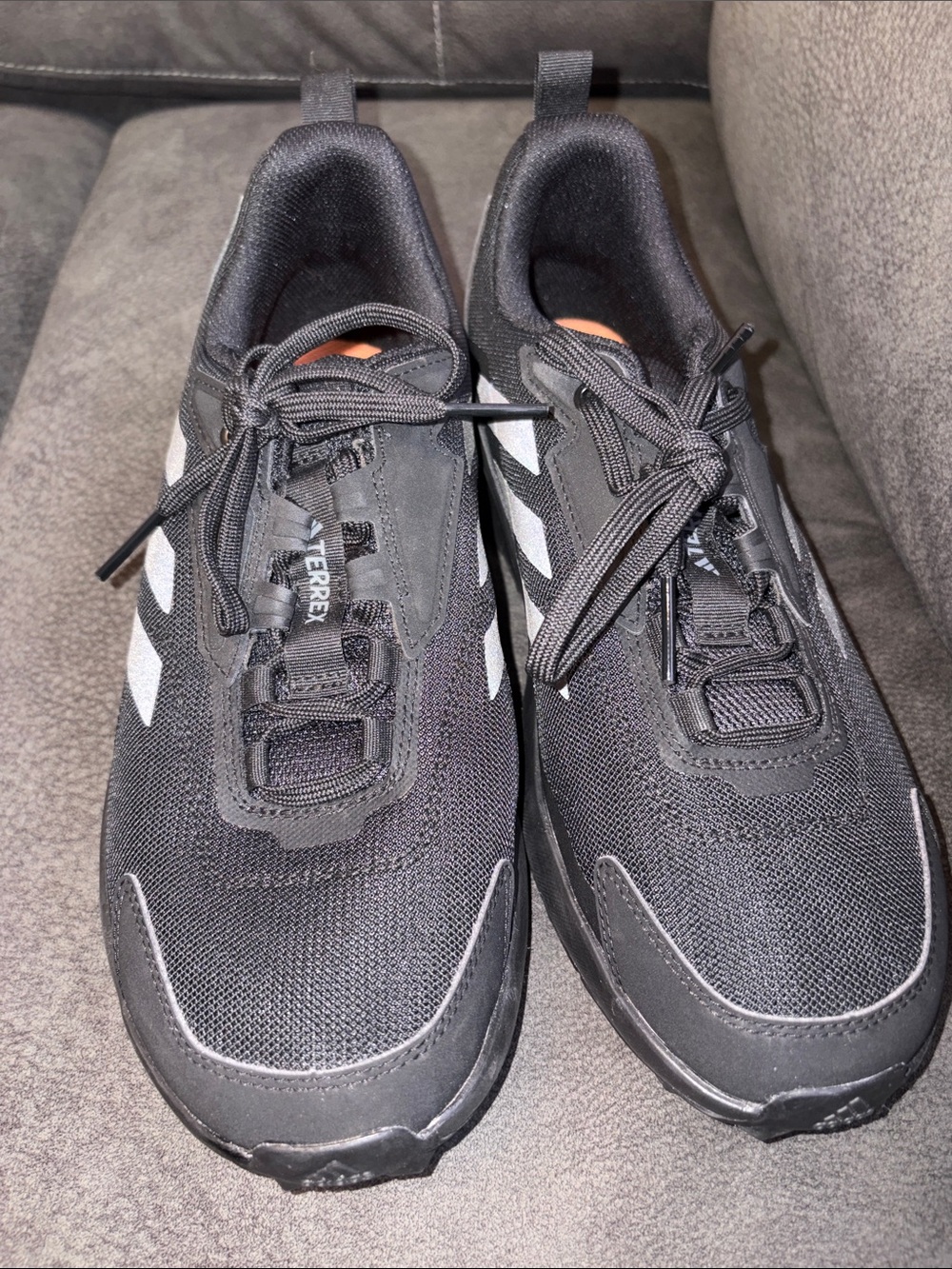 adidas Black Mesh Terrex Trail Sneakers with White Stripes
